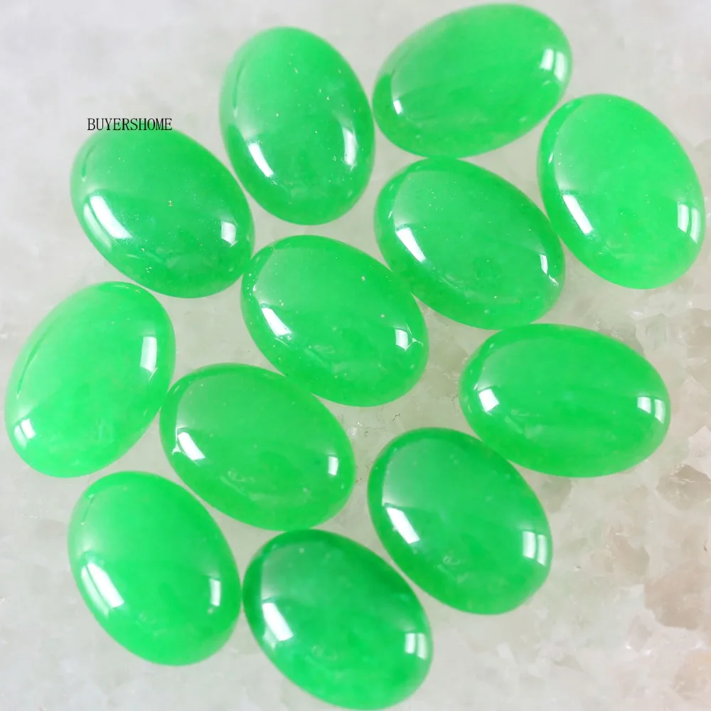 

For Jewelry Making Necklace Pendant Bracelet Earrings 18x13MM Oval Natural Stone Bead Green Jad CAB Cabochon 10Pcs K1598