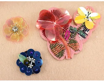 

Flower sequin Rhinestones bead brooch patches applique vintage embroidered fabric sew on patch fashion clothing decoration patch