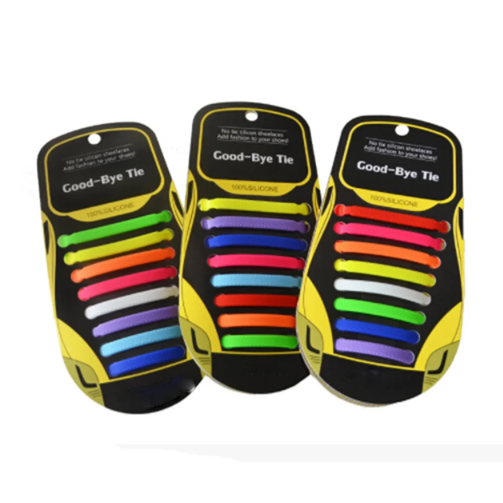 Popular 16Pcs/lot Unisex Athletic Running No Tie Shoelaces Elastic Silicone Shoe Lace Strap