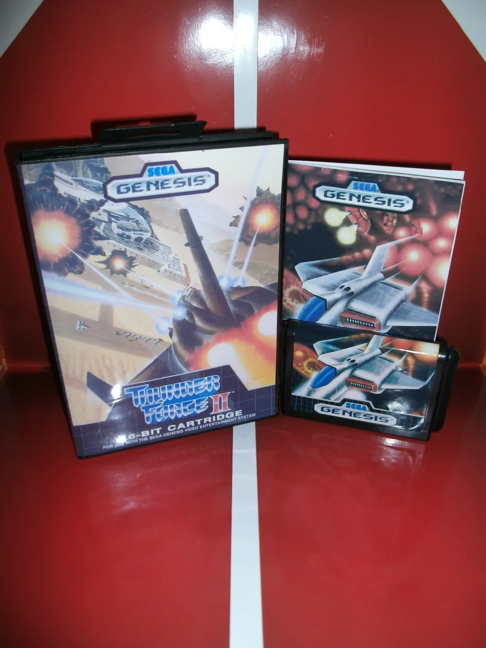Thunder Force II game cartridge with box and manual 16 bit MD card for
