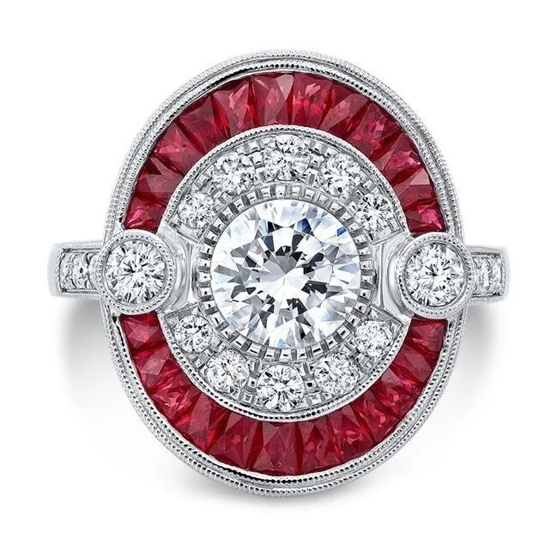 

Antique Royal Ring 925 Sterling silver Red AAA cz Flower Promise Wedding Band Rings for Women Statement Party Jewelry Gift