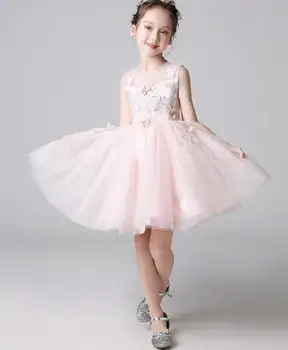 

2019 High Quality Handmade Summer Girls Dress With Flower Headband Backless Jacquard Party evening Dresses wedding Girl Clothing