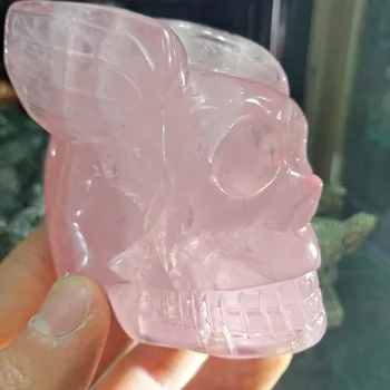 

2019 hot 70MMx70MM Natural rose powder hand-carved corner wing skeleton statue natural crystal energy healing free shipping