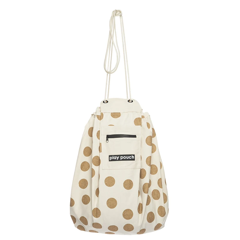 BE_printed_play_pouch_glitter_gold_dots_hanging