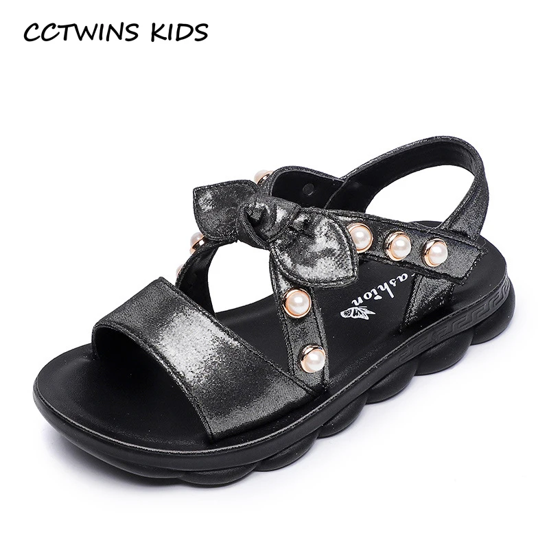 

CCTWINS Kids Shoes 2019 Summer Girls Fashion Bow Tie Pearl Sandals Children Beach Flats Toddler Baby Soft Barefoot Shoes BS338