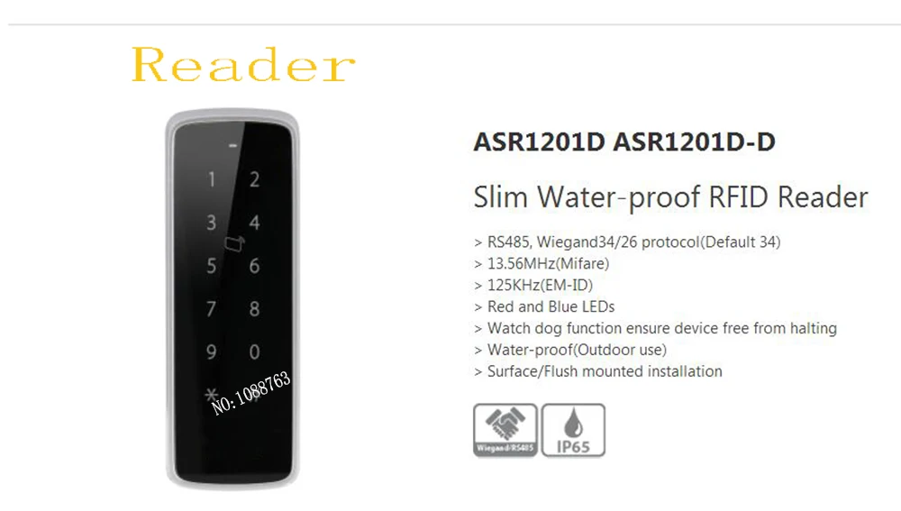 

Free Shipping DAHUA RS485 Access Control Slim Water-proof RFID Reader Watch Dog Function Without Logo ASR1201D