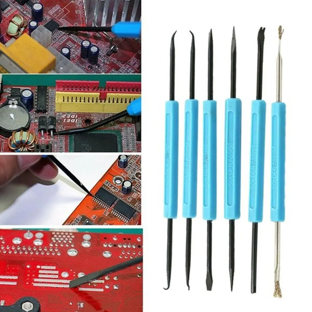 6 шт., сварочный паяльник паяльная станция, Железный инструмент, электронный набор для нагрева, нож, вилка, расширитель, чип, держатель, щетка, набор игл