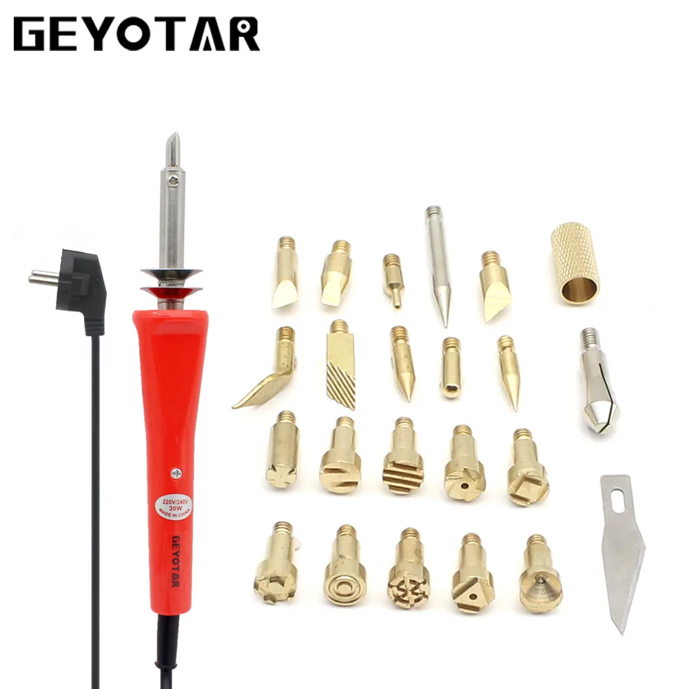 

GEYOTAR 220V 30W Electric Soldering Iron Carving Pyrography Tool Wood Embossing Burning Pen Welding Tips