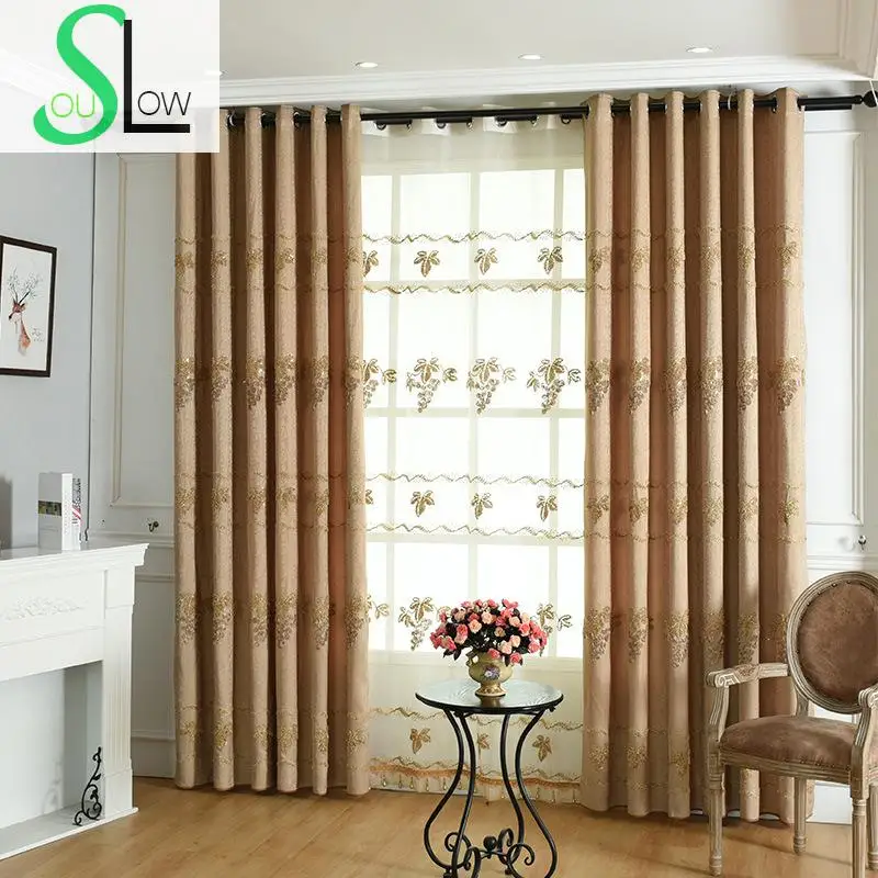 Slow Soul Beige Grape Jacquard Curtains Living Embroidered