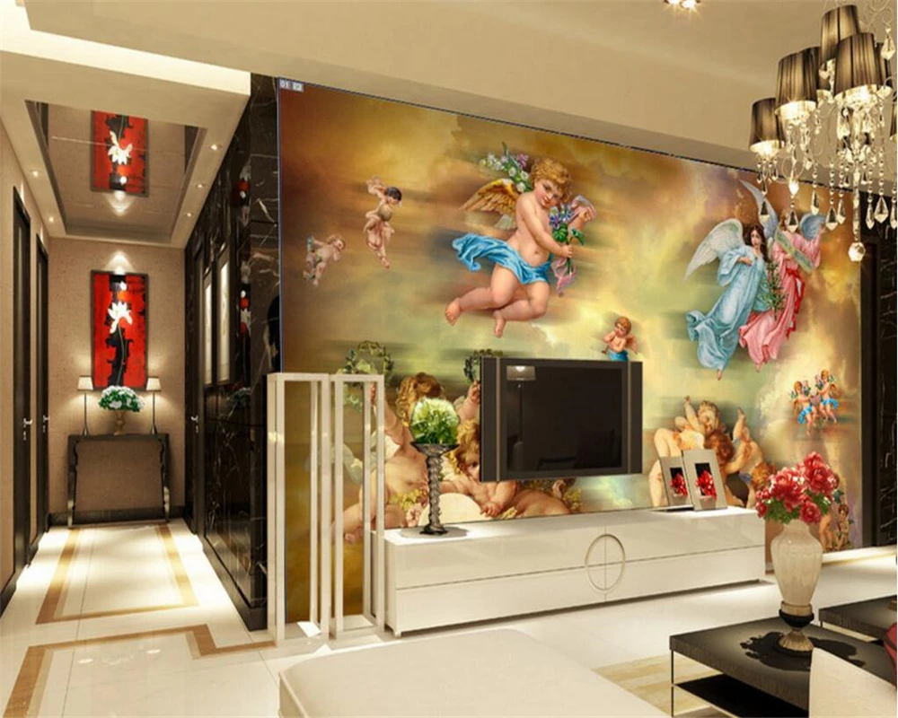 

Beibehang Photo wallpaper angel oil painting mural entrance bedroom living room TV wall mural photo wallpaper for walls 3 d