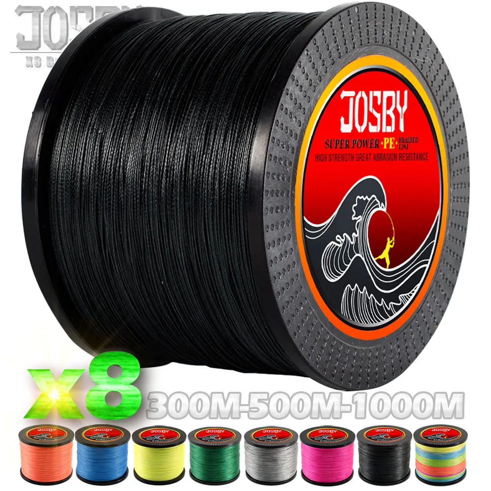 Josby 300 м 500 1000 8 strands супер прочная леска PE плетеная рыболовная из ПЭ сильная
