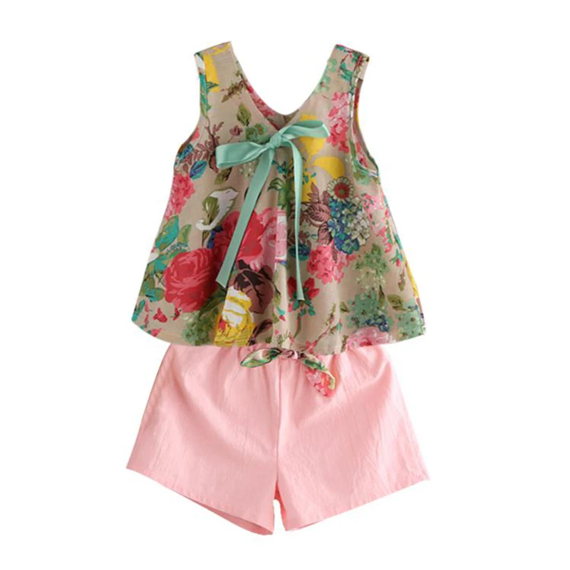 2 3 4 5 6 7 8 Year Toddler Girls Clothes Sleeveless Vest Pink Shorts Children Clothing Set New Summer Casual Kids Outfits