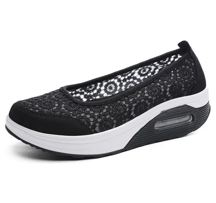 Повседневная дышащая парусиновая обувь на танкетке с кружевом Chaussure Femme женская