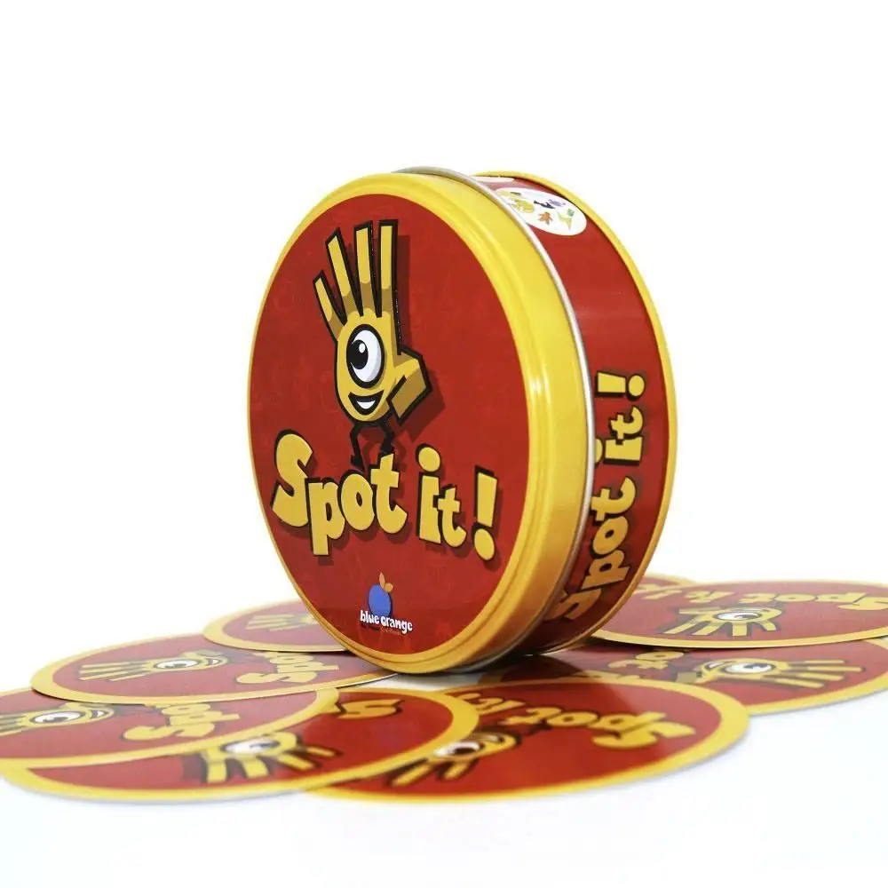 

Paper Dobble It Game Family Party Entertainment Spot Board Game Icon Match English Card Game it has metal box 55 cards/set