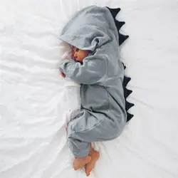 2017 для новорожденных Для маленьких мальчиков девочка динозавра с капюшоном комбинезон Детские комбинезоны одежда D50