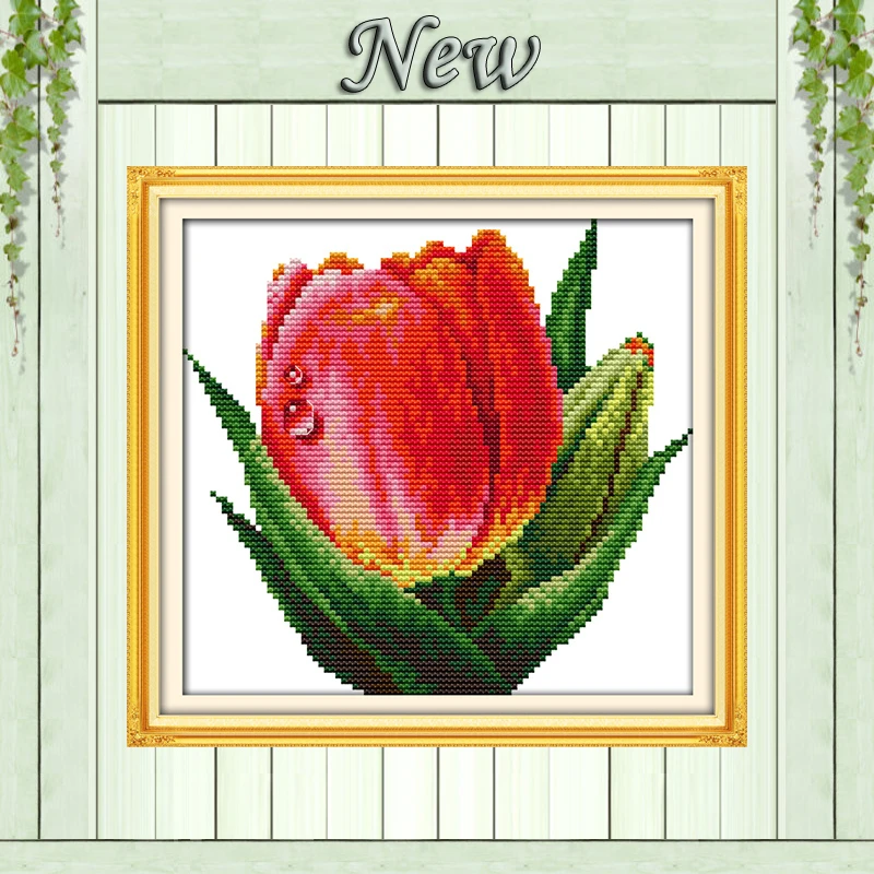 

Gorgeous flowers Red Tulip Paintings Counted Printed on fabric DMC 14CT 11CT DIY Cross Stitch Needlework Kits Embroidery Sets