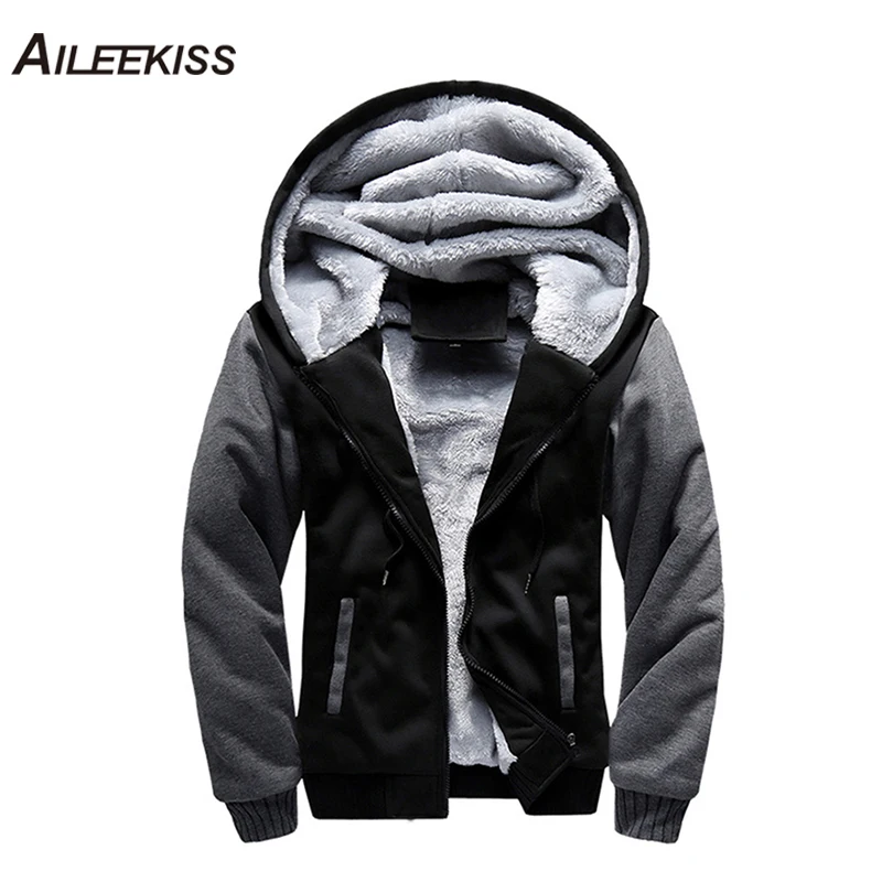 

AILEEKISS 2019 Men Winter Autumn European Fashion Stitching Hooded Bomber Men Vintage Thick Jacket Men Winter Jackets Coat XT725