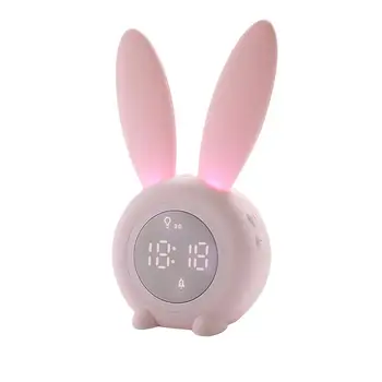 

Bunny Ear LED Digital Alarm Clock Electronic LED Display Sound Control Cute Rabbit Night Lamp Desk Clock For Home Decoration