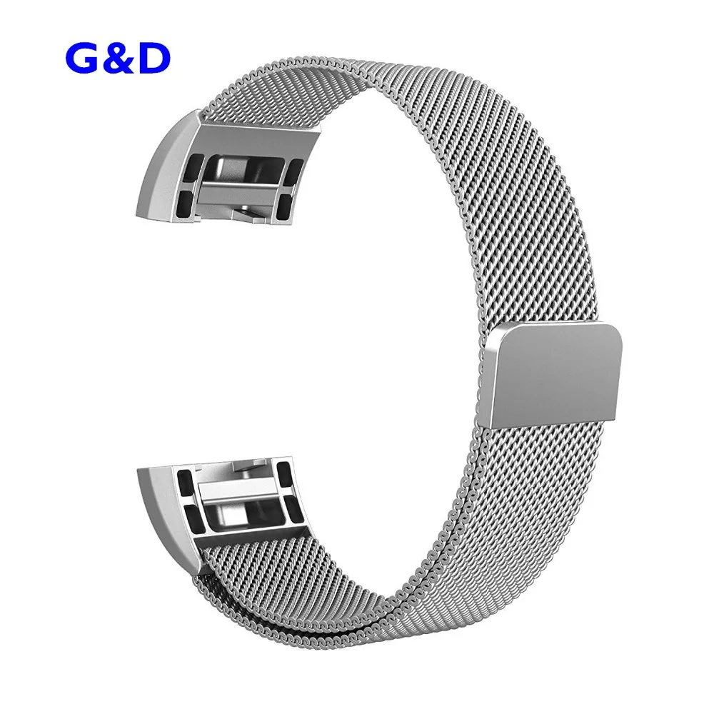 

XG383 Watchbands Stainless Steel Milanese Metal Bracelet Replacement Wristband with Magnet Clasp for Fitbit Charge2