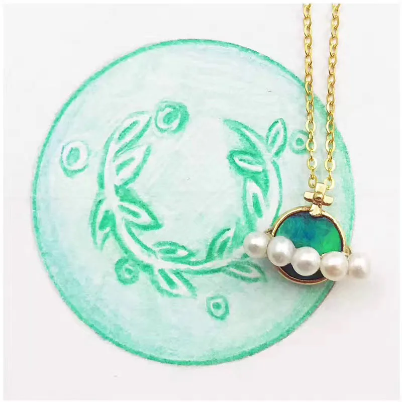 

ANI 18K Yellow Gold (AU750) Wedding Pendant Necklace Natural Opal Certificate Women Chain Freshwater Pearl Necklace for Birthday
