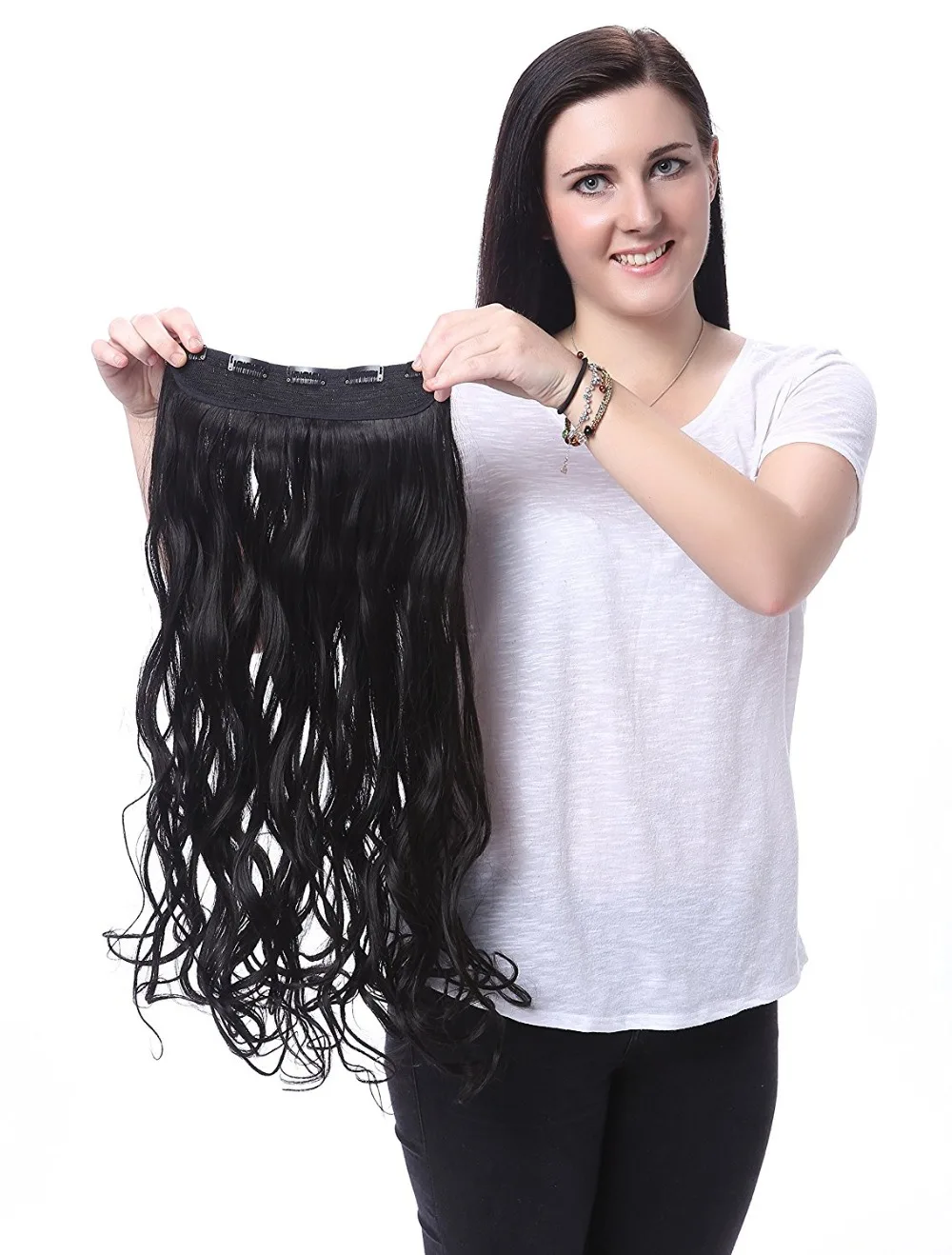

24inch 1PC Fast Apply Clip in Extensions Fake Wig Wavy Style Dip Dye Ombre Synthetic Hair Extension Ticking Hairpiece Full Tail