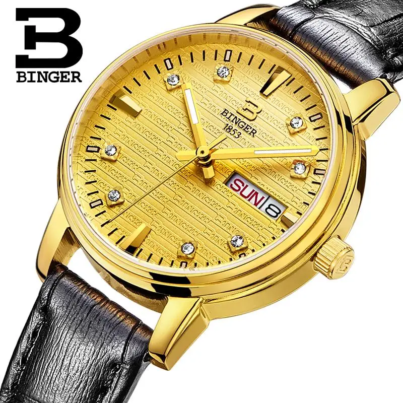 

Switzerland Binger Women's watches fashion luxury watch ultrathin quartz glow clock leather strap Female Wristwatches B3036G-5