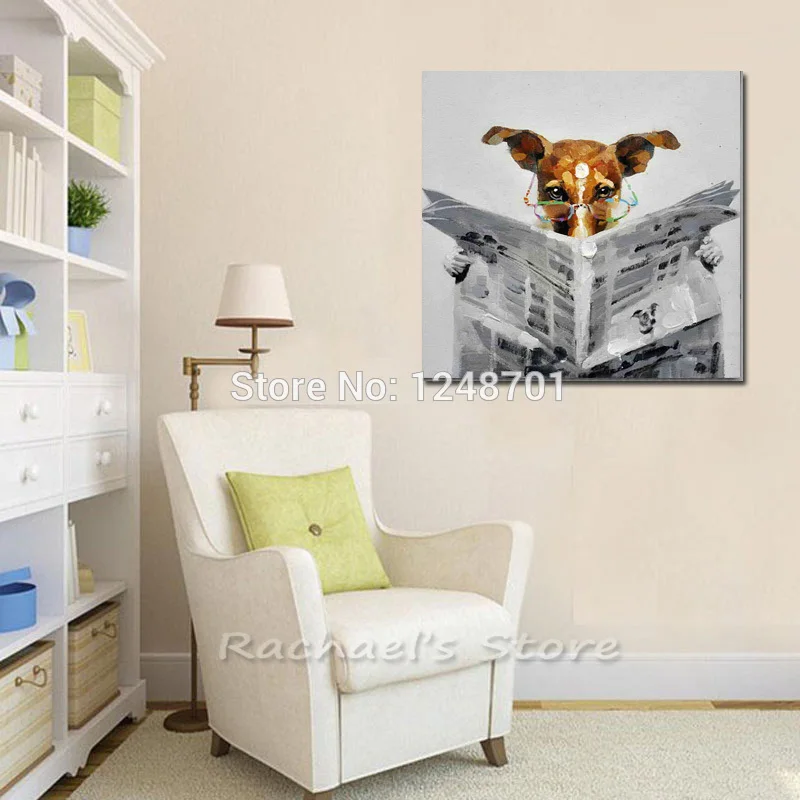 

Oil Painting On Canvas Hand Paintied Modern Carton dog see paper Modern Abstract Animal Wall Picture For Living Room Home Decor