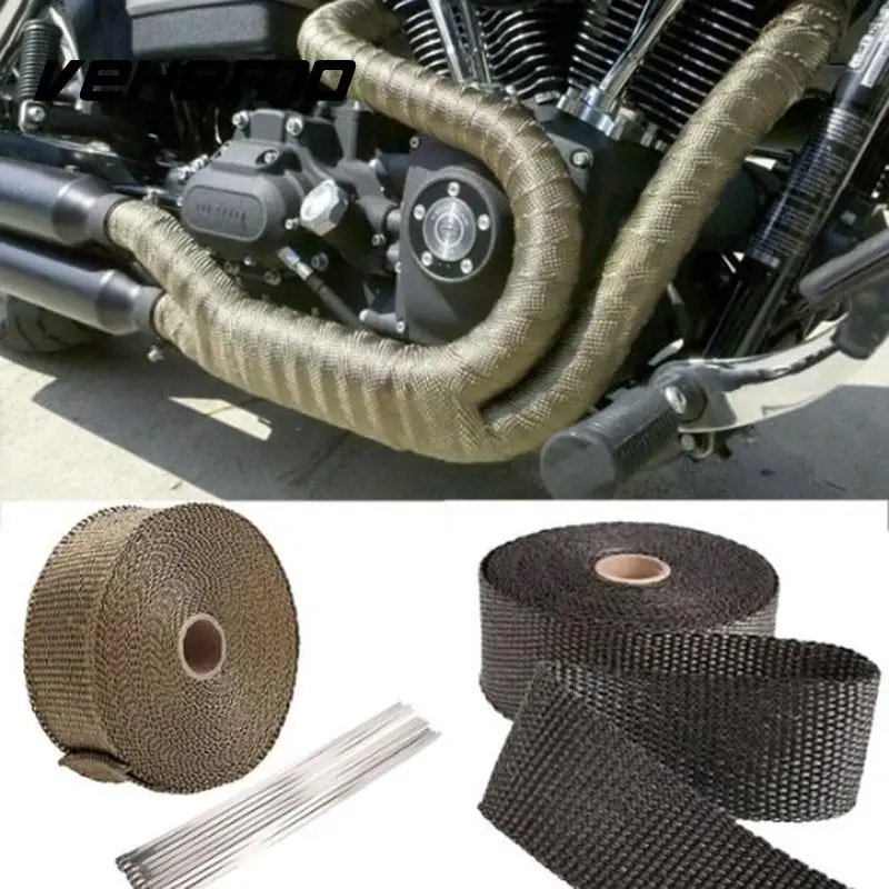 Green 2/" x 50FT Exhaust Header Fiberglass Heat Wrap Tape w// 5 Steel Ties W