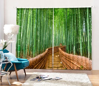 

Bamboo Forest and Path Creative Visual Effect Wondow Curtains 3D Bedding Living Room Office Blackout Curtain Customized Size