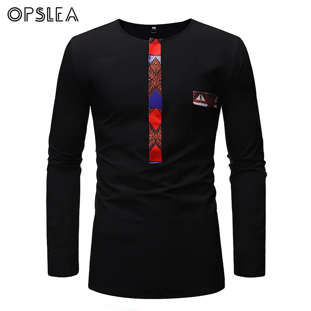 Opslea в африканском стиле Для мужчин с круглым вырезом, футболка с длинным рукавом в африканском стиле Dashiki 2019 новый и черного цветов в стиле