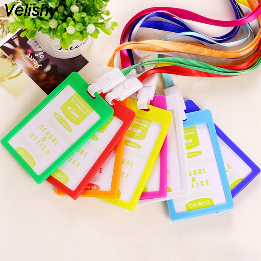 Velishy Plastic Business ID/Badge Holder Case Name Tag id card lanyard Retractable Lanyard ...