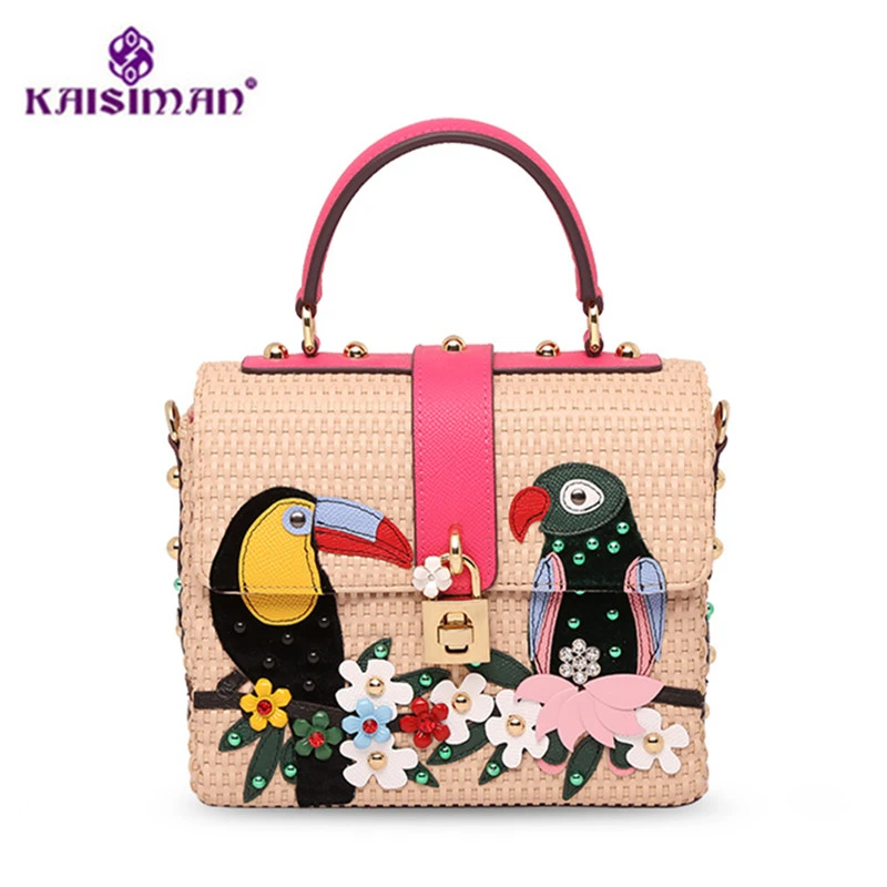 

Luxury Famous Designer Toucan Leather Woven Bag Women's Box Tote Bag Genuine Leather Shoulder Bag Cowskin Embroidery Handbag Sac