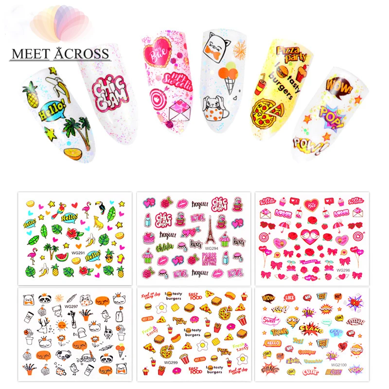 

Meet Across 1 Sheet 3D Mixed Colorful Nail Sticker Fashion Fruit/Cake/Flower DIY Water Transfer Wraps Tips Manicure Nail Decor