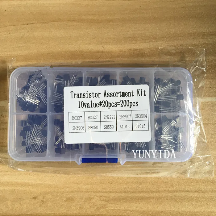 BC337 BC327 2N2222 2N2907 2N3904 2N3906 S8050 S8550 A1015 C1815 10Values*20pcs=200 Transistors Box Pack Transistor kit TO-92 | Электроника