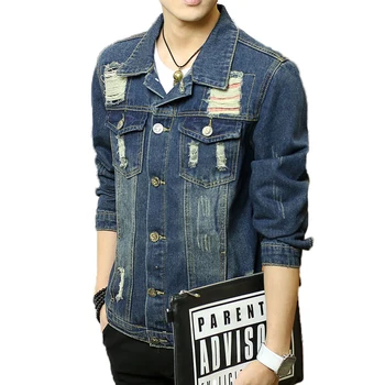 

Personality Hole Denim Jacket Men Autumn Bomber Jacket Autumn Male Scratched Jean Jackets Casual Washed Fashion Cowboy Slim