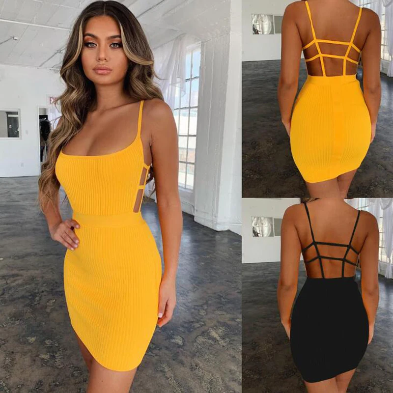 

Sexy Suspenders Openwork Bandage Fashion Dress Casual New Style Slim Women Dress Sleeveless Summer Dress