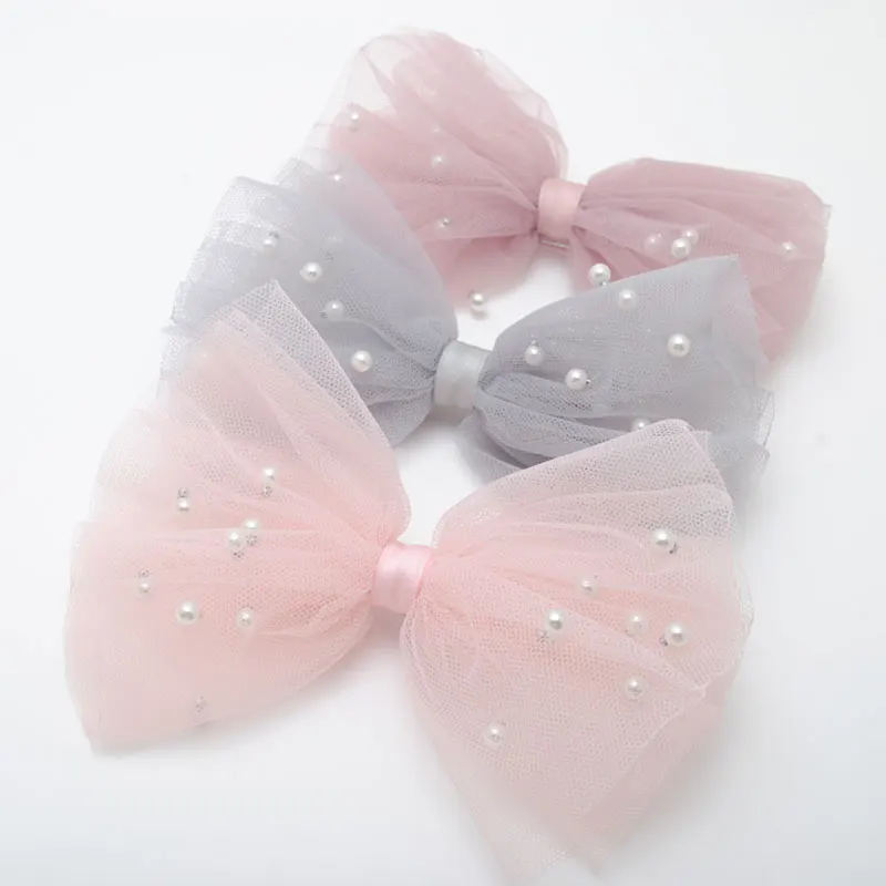 

1 Piece 5CM Gauze Hair Clips Imitation Pearl Hair Bows Hairpins Lace Bowknot Hairgrips Princess Headwear Hair Accessories