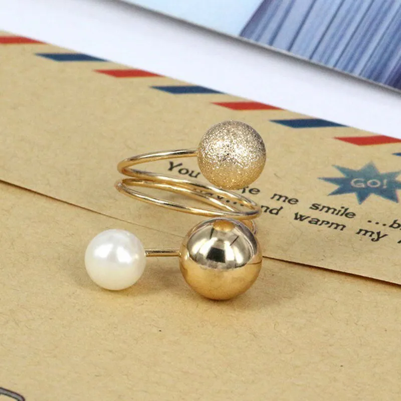 

Rainbery New Fashion Silver Gold-Color Korean Elegant Women Girls Simulated Pearl Adjustable Opening Rings Metal Balls