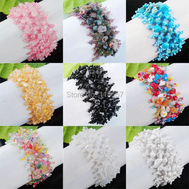 

Free shipping New Fashion Gem Stone Beads Chip Weave Adjustable Bracelet Gem 4~8mm IBK301B
