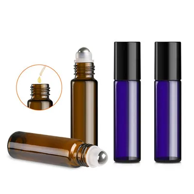 

12pcs/lot 10ml Glass Bottles Essential Oil with Roller Balls Aromatherapy Perfumes Lip Balms empty cosmetic bottles