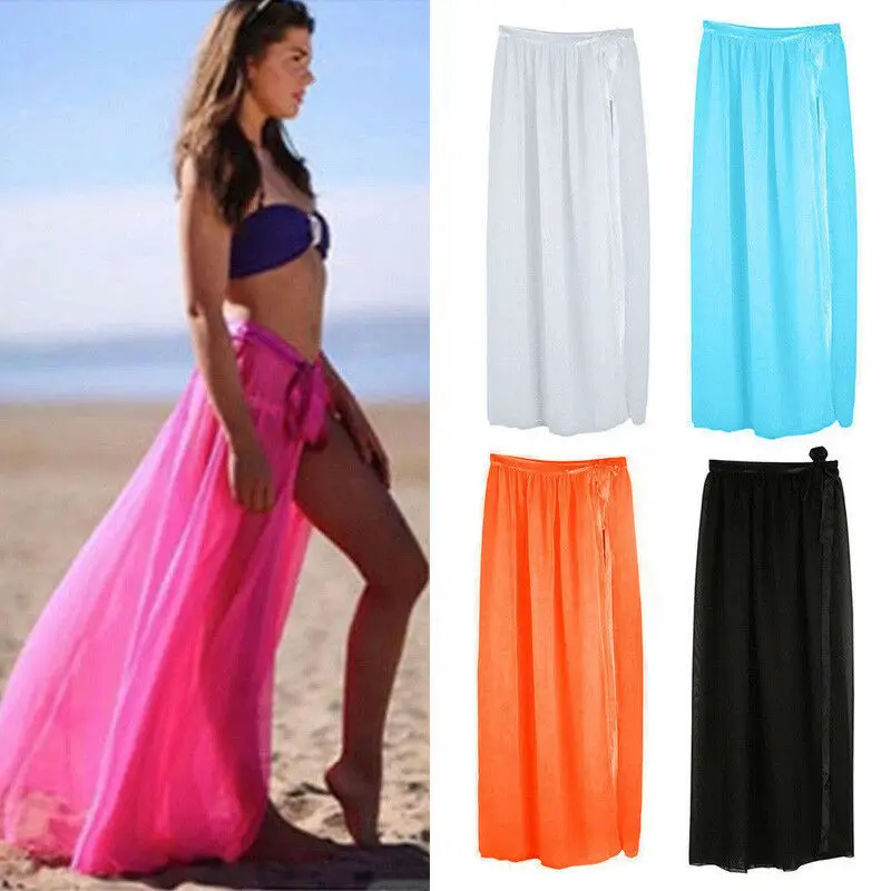 Шифоновая шаль пляжные женские юбки Boho однотонная Свободная юбка с высокой