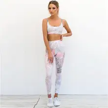 Для женщин Йога Комплект Цветочный принт Топ Высокая Талия для бега Штаны для бега фитнеса спорта костюм тренажерный зал спортивный костюм