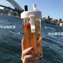 Креативная Удобная двойная Питьевая соломенная чашка большой емкости для мальчиков и девочек, Студенческая детская чашка двойного назначения с двойной ручкой