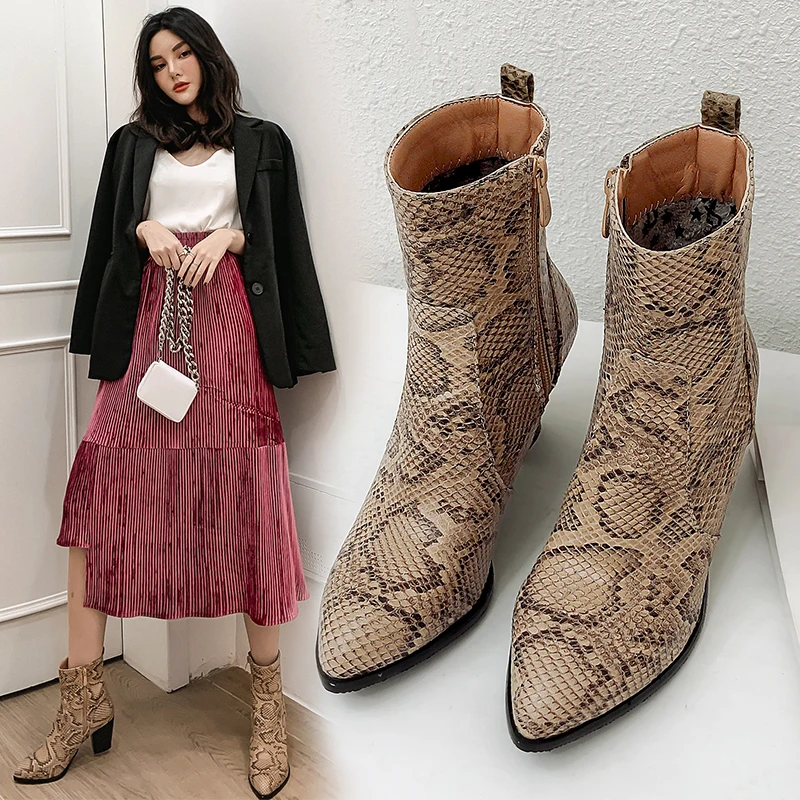 

INS women ankle boots plus size 22-28 cm Europe and America hot women's high heel boots Snakeskin side zipper winter boots women