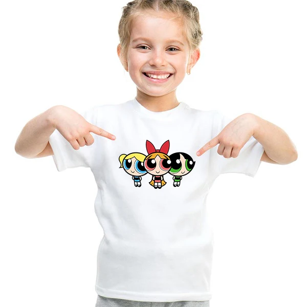 

cotton Girl powerfull girls T shirt Anime Children T-shirts White Funny Comics Cartoon Letter Print Child Teenage Kid Tee shirts