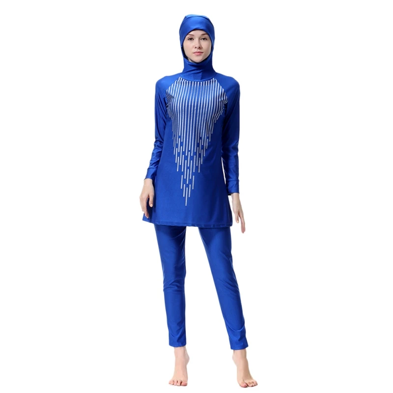 Новое поступление, Мусульманский купальник, полосатая одежда, женский купальник, скромный купальник, мусульманская одежда для плавания - Цвет: Светло-голубой