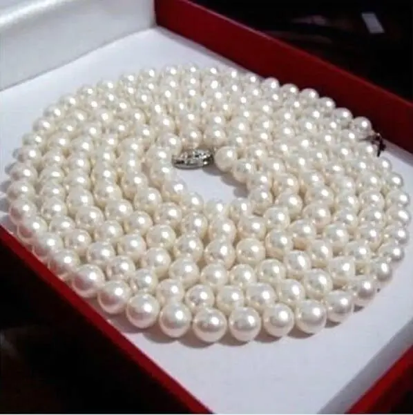 

36 inch 8-9mm AAA perfect Akoya white cream pearl necklace 14k White Gold