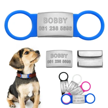 

Stainless Steel Personalized Dog Cat ID Tag Customized Engraved Pet Nameplate Tags With Tensile Rubber For Pets Collar Leash