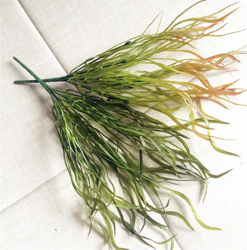 

6pcs Plastic Long Leaf Grass Bunch (7 stems/piece) Artificial Wicker Flat Grasses Green Plant for green wall decoration