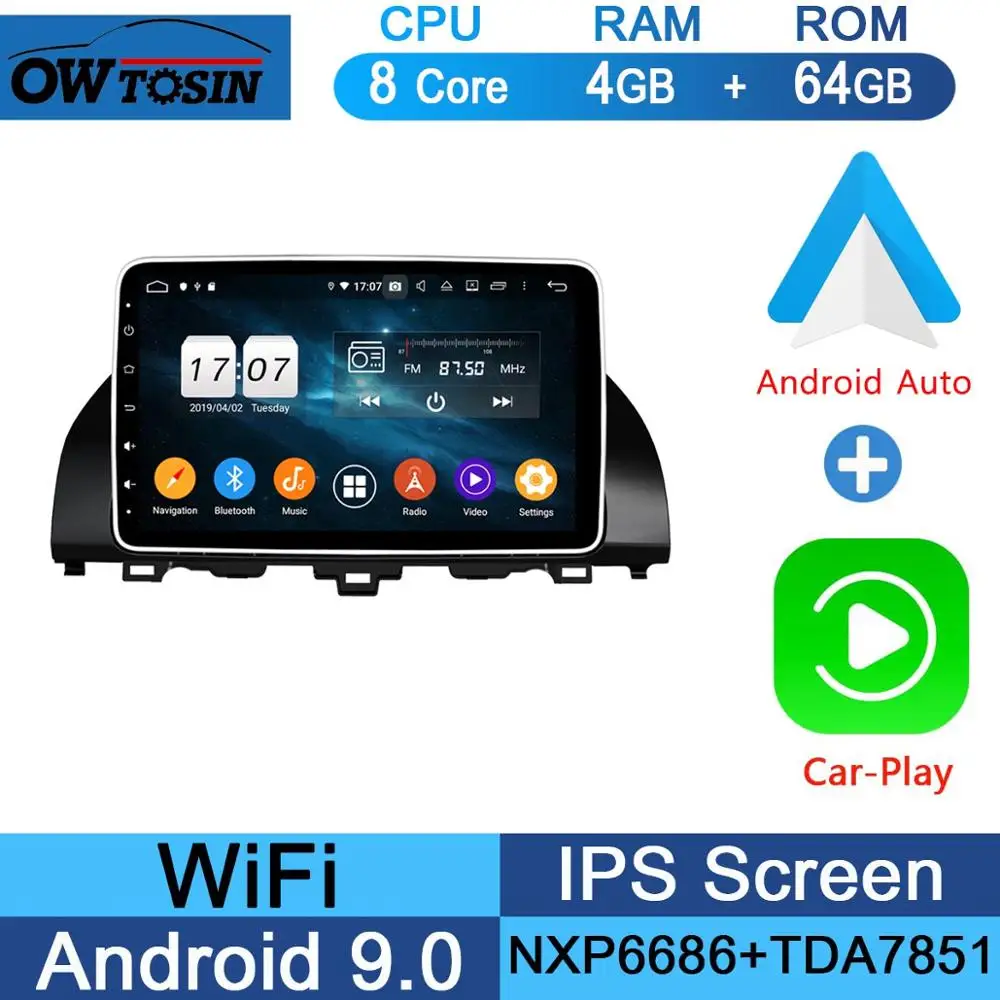 10," ips Android 9,0 8 ядерный 4 Гб ram+ 64 ГБ rom Автомобильный DVD радио плеер gps для Honda ACCORD 10 DSP CarPlay Parrot BT Adas стерео - Цвет: 64G CarPlay Android